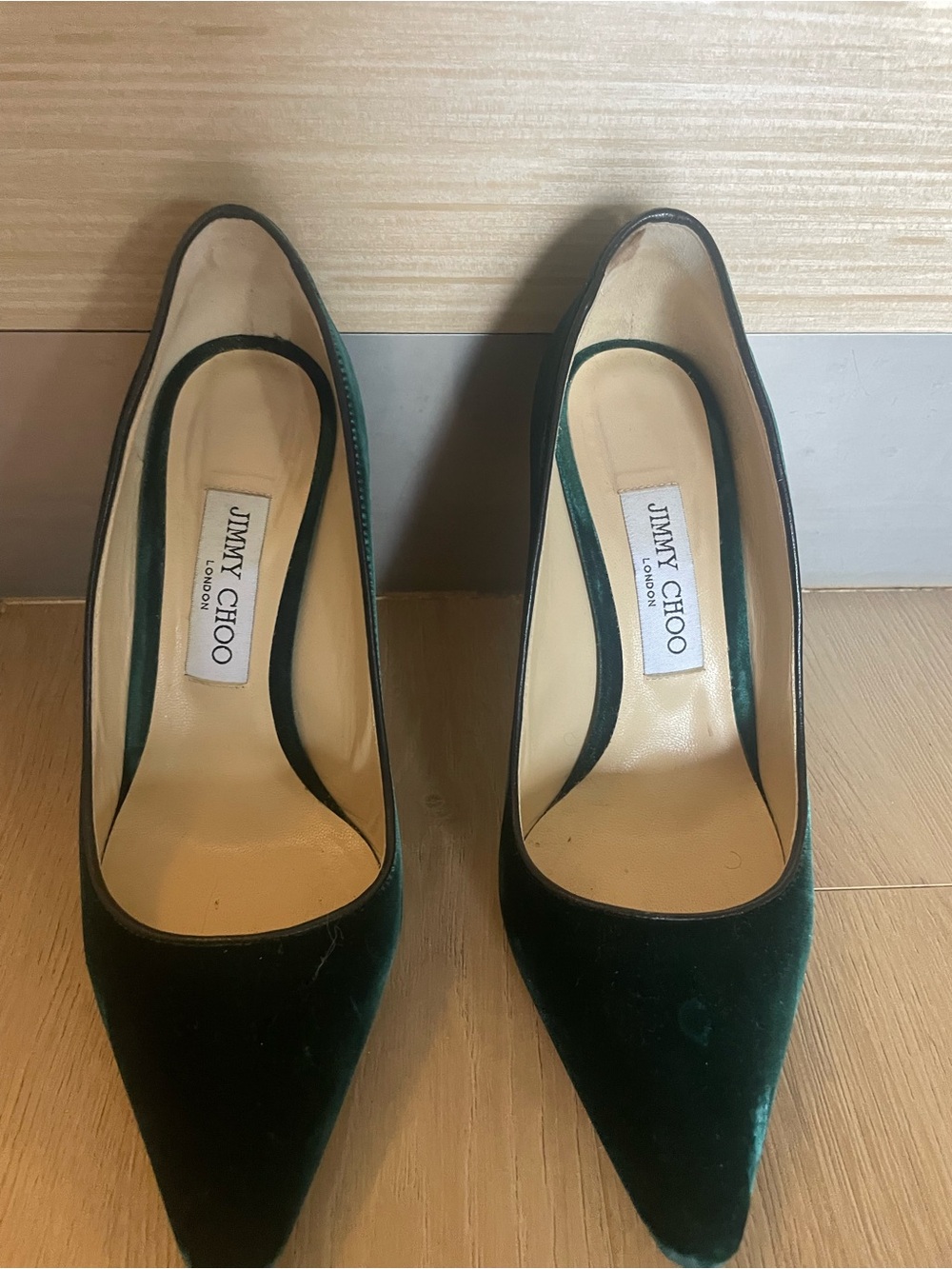Jimmy Choo Dark Green Velvet Pointed-Toe Pumps